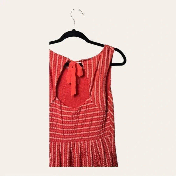 0139. ANTHROPOLOGIE POSTMARK CORAL RIBBON MIDI DRESS SIZE SMALL OPEN BACK W/ TIE - Picture 8 of 10